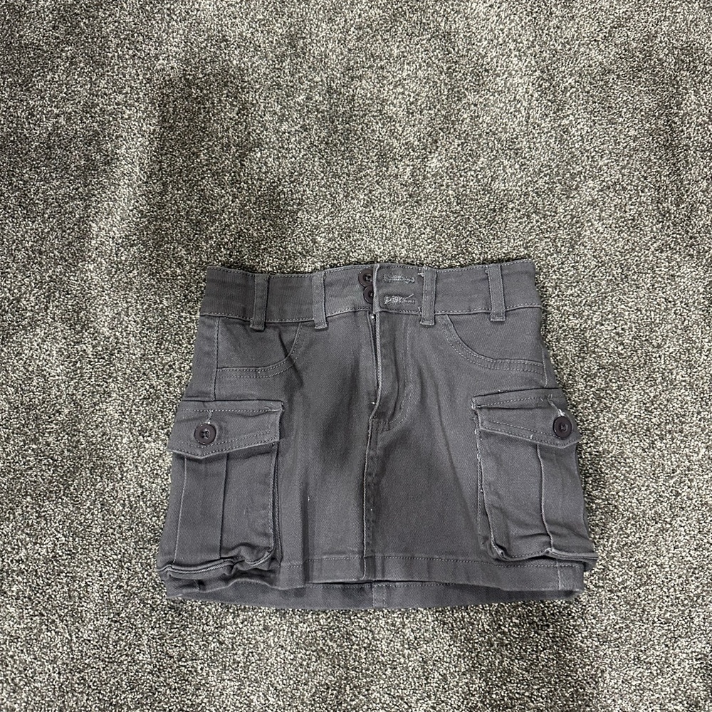 Dark Gray Mini Skirt with Pockets